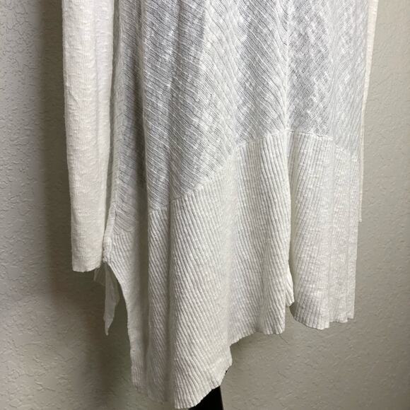 Eileen Fisher white ribbed linen blend knit open drape front cardigan size Large - Picture 12 of 16